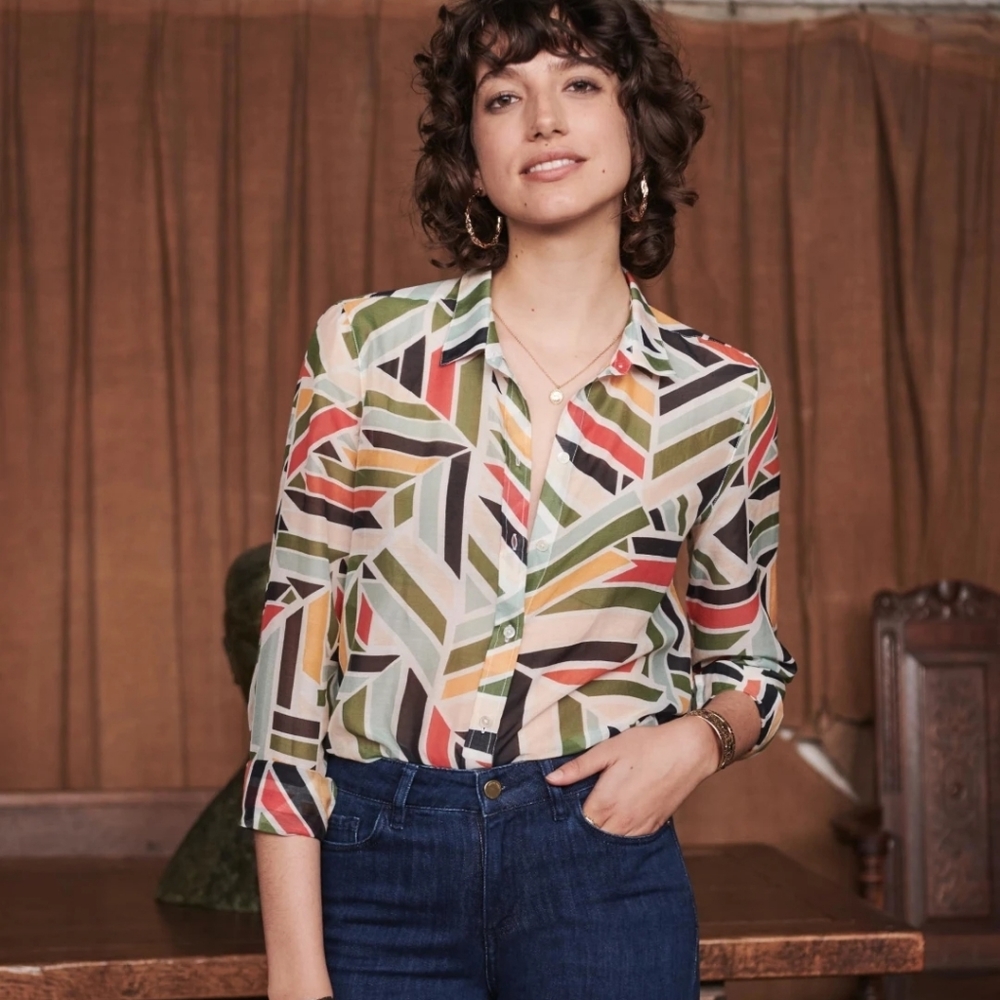 Sezane Multicolor Geometric Button Down Shirt